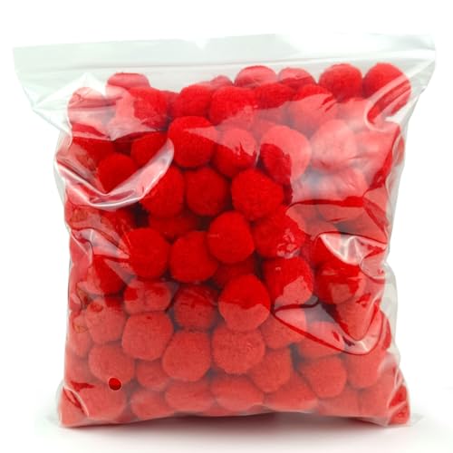 200 Pieces Pom Poms 1 Inch Craft Pom Poms Fuzzy Pompom Puff Balls for DIY Arts Crafts Projects Home Decorations (Red)