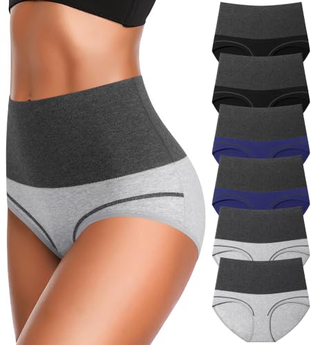 Image of Eiggam Underwear for Women Cotton High Waist Panties Full Coverage Briefs Soft Strech Ladies Breathable Panties-Multi Pack