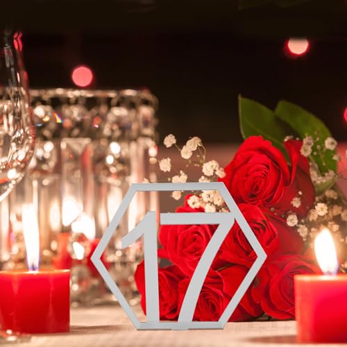 Números de mesa hexagonales acrílicos plata reutilizables para bodas de 20 piezas 6