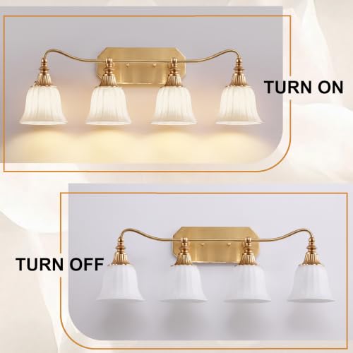 Image of LmnLvn 4‑Light Bathroom Vanity Light, Matte White with Crystal Glass Shade
