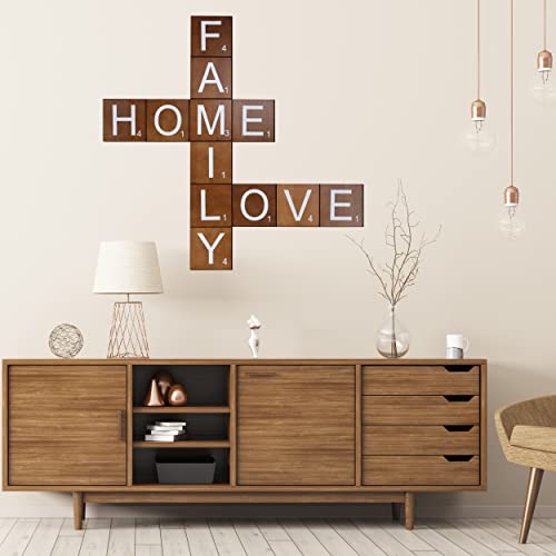 7Penn Family Wall Decor in Brown - Square Wood Pieces Crossword Tiles - Family, Love and Home Scramble Letters - Rustic Farmhouse Living Room Decor