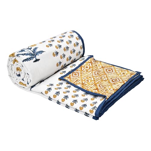 Image of BLOCKS OF INDIA 100% Cotton Dohar King Size Reversible Hand Block Printed Malmal Summer Dohar /Blanket (Color 46)