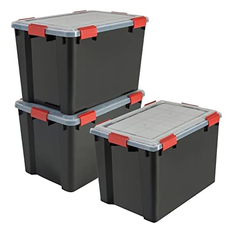 Iris Ohyama, Luftdichte Kunststoffbox mit Deckel und Verschlussklammern, 70L, 3er Set, Stapelbar, BPA-frei, Dachboden, Schuppen, Garage, AT-LD, Schwarz Cover