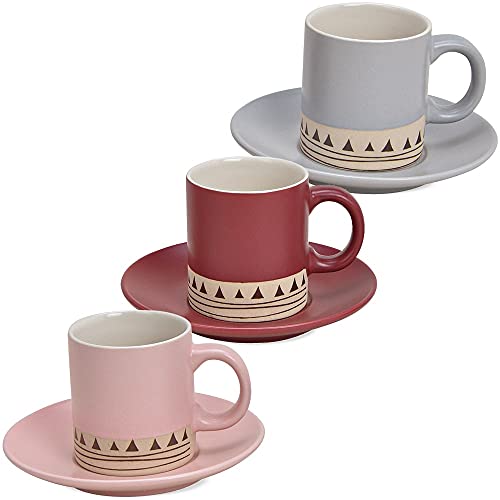 Matches21 Tasse à expresso et soucoupe simple décor maison de campagne rose bordeaux ou gris grès 1 pièce B-WARE 8 cm Cover