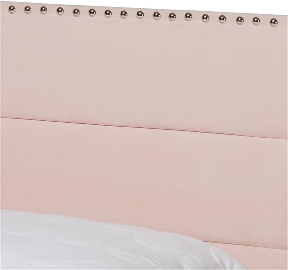 Baxton Studio Tamira Modern and Contemporary Glam Light Pink Velvet Fabric Upholstered Queen Size Panel Bed