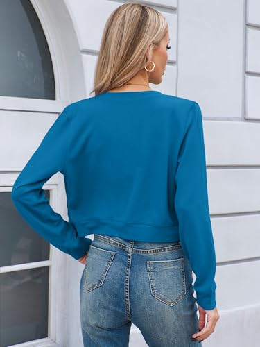 Heymoments Bolero for Women Blue XX-Large Cropped Cardigan Shrug Button Down Long Sleeve Crewneck Casual Ladies Open Front Knit Coat Fall Petite Tops Sweater for Dresses Jean — view 5