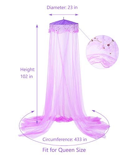 Bcbyou Princess Bed Canopy Netting Mosquito Net Round Lace Dome Girl Play Tent Reading Nook Baby Kids Games House For Twin Full And Queen Size Beds Crib With Jumbo Swag Hook (Purple) #TOP4