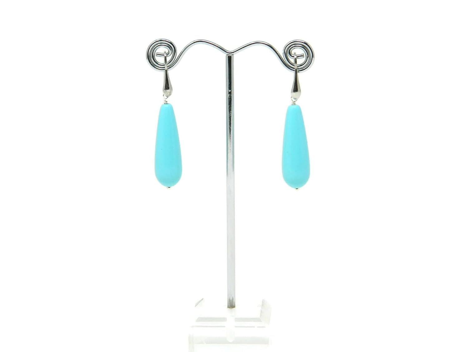 Orecchini pendenti donna in pasta di turchese | Gocce lisce 10x30 mm | Argento 925 rodiato | Gioielli artigianali Made in Italy | DodiGioielli