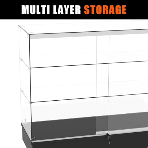 48\"W x 18\"D x 38\"H - Retail Display Case with Lock, Full Vision Glass Showcase for Store, Pedestal and Glass Shelves(Black)