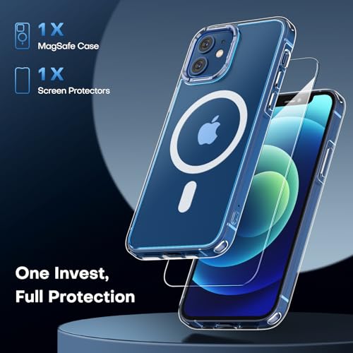 Image of TAURI for iPhone 12 Case /iPhone 12 Pro Case, Compatible with Magsafe [Yellowing Resistant] with Screen Protector, Military-Grade Protection, Slim Magnetic Phone Case, Clear