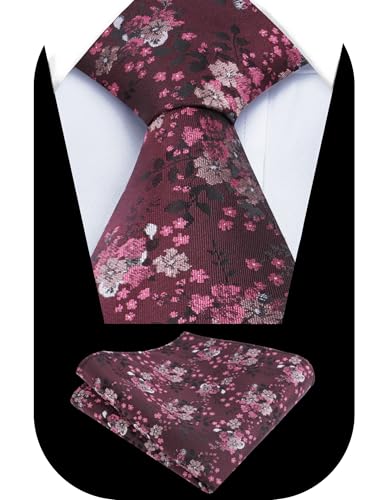Image of Alizeal Mens 3.15inches Delicate Floral Tie with Small Flower Printed Handkerchief Set