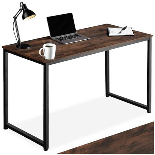 TecTake® Mesa Escritorio de Madera con Estructura Resistente, Mesa de Ordenador para Oficina, Diseño Industrial, Mesa de Escritorio Moderna - 59 x 140 x 76,5 cm Madera Industrial Oscura, Rústica