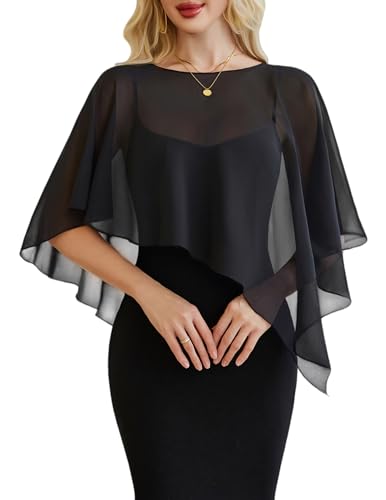 Avidlove Womens Batwing Sleeve Evening Wrap Flowy Chiffon Capelet Shawl Wedding Party Accessory Sheer Cape with Asymmetric Hemline
