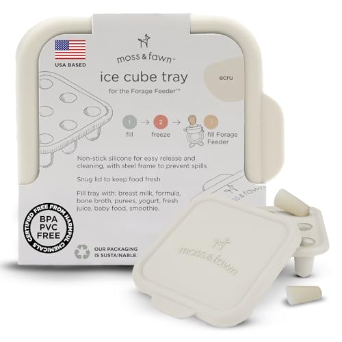 Image of Moss and Fawn Ice Cube Tray - Forage Feeder Freezer & Teething Popsicle Mold for Breast Milk, Formula, Bone Broth, Purees, & Baby Food - BPA, Lead, & PVC-Free - Ecru