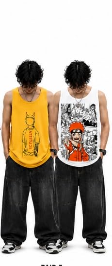 Printed Gym Vest for Men, Anime Theme, Pack of 2-image-0