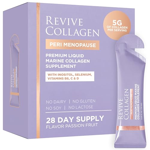 Revive Collagen Perimenopause Hydrolyzed Marine Collagen Drink for Women 5 000MG Inositol Selenium Vitamin B6-B12 C & D Supports Skin Wellness & Daily Energy Passionfruit Flavour 28 Packets