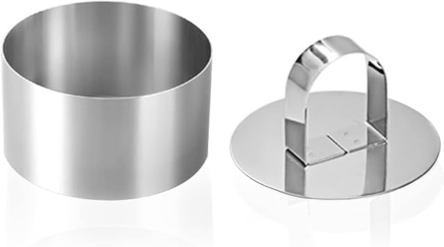 NCOALE Cooking Rings Set4 Pack Stainless Steel Dessert Rings Cooking Presentation Rings Cake Mousse Rings Non-Stick Round Mousse Cake Ring with Food Presses for Cooking Crumpets Eggs Pastry
