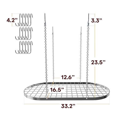 Vdomus Heavy-Duty Hanging Pot Rack - 17\"Dx33.2\"Wx23.5\"H - Stylish Black Alloy Steel Ceiling Storage with 15 Hooks - Organize Kitchen Cookware & Utensils - Space-Saving Overhead Holder - Rust Resistant