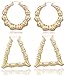 Goldtone 3.25 Inch Bamboo Style Hoop Earrings and a Triangle Bamboo 3.5 Inch Hoop (E-788 + E-799)