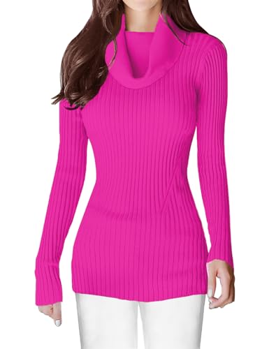Image of v28 Women's Stretchable Cowl Neck Knit Long Sleeve Slim Fit Bodycon Sexy Sweater