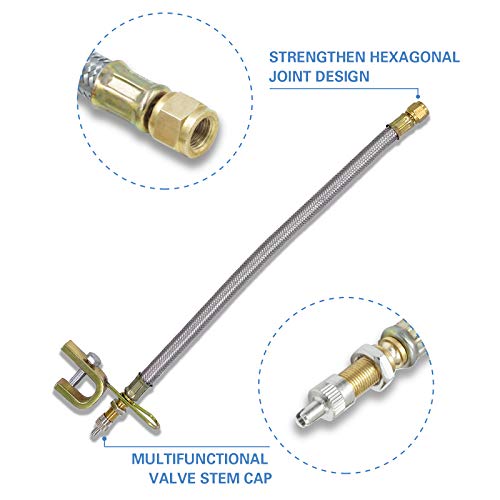 Ckauto 2 Pcs 12"/300Mm Metal Valve Stem Extenders, Universal Valve Stem Extensions Made Of Epdm Rubber, Fit For Heavy Vehicles, Silver #TOP1