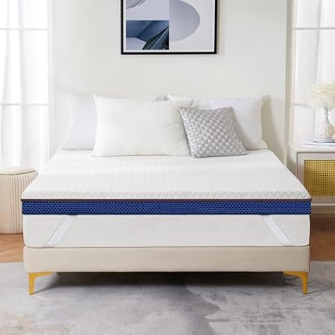 Gel Memory Foam Mattress Topper Queen - 3 Inch Medium Firm Double Side Mattress Pad...