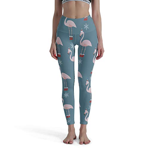 CUCIN-Legging Flamingo Wearing Christmas Stockings Classics Running Training Trousers – Full Length Classic Yoga Pants Flamingo Cartoon, White, Medium