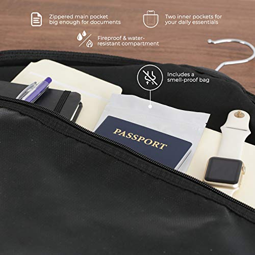 Diversion Hanger Fireproof Safe | Hidden Compartment For Valuables | Hide Personal Items For Home Or Travel | Water Resistant Secret Document Holder Zipper Pouch | Includes Small Bag & Hanger #TOP3