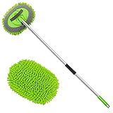 anngrowy 62' Microfiber Car Wash Brush Mop Kit Mitt Sponge with Long Handle Car Cleaning Supplies Kit Duster Washing Car Tools Accessories, 1 Chenille Scratch-Free Replacement Head Aluminum Alloy Pole