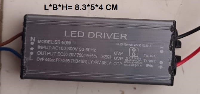 Image of 50W LED Flood Light Driver | With 6Kv Surge,OVP,UVP,OTP Protection for Street /Flood Light Repairing | BIS Approved | IP65 Waterproof (50W 750mA, Pack of 1)
