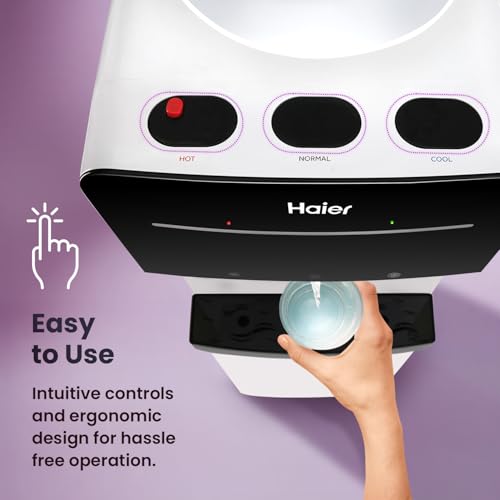 Image of Haier Hot, Cold, Water Dispenser with Cooling Cabinet, Floor Standing Water Dispenser (Black & White) Pro Series-HWD-3MPFMR