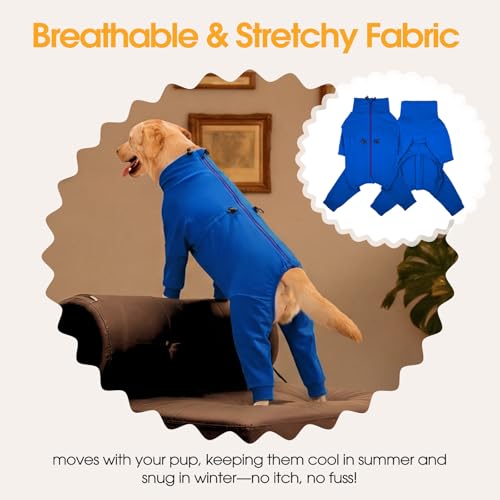Image of Recovery Suit for Large Dogs, Adjustable Dog Onesie, Blue, XL