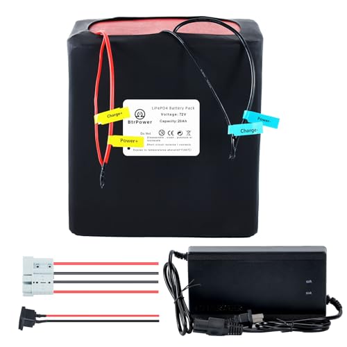 BtrPower 72V Ebike Battery 20AH 25AH 30AH 35AH Lithium ion / LiFeO4 Battery Pack with 5A Charger 50A BMS for 1000W 1500W 1800W 2000W Motor (72V 20AH)