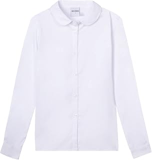 Girls Dress Shirts School Uniform with Peter Pan Collar Poplin Long Sleeve
