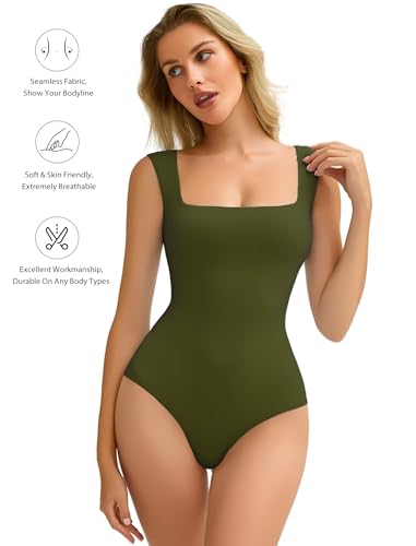Image of Avidlove Bodysuits for Women Square Neck Body Suit Double Lined Tank Top Bodysuit Soft