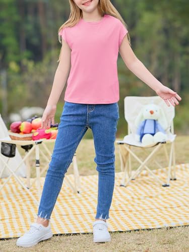 Image of Imily Bela Girls Short Sleeve T Shirts Crew Neck Cap Sleeve Tank Tops Casual Loose Summer Shirt Kids 5-14 Years