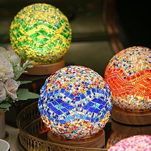 Miniatura 5 de Lámpara de mesa turca (4.7 pulgadas de profundidad x 5.2 pulgadas de alto), lámparas de mosaico de vidrio con base de madera, lámparas de noche de