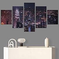 SIGNWIN 5 Panel Canvas Wall Art Building Cityscape for Home Decorations Ready to Hang - 60
