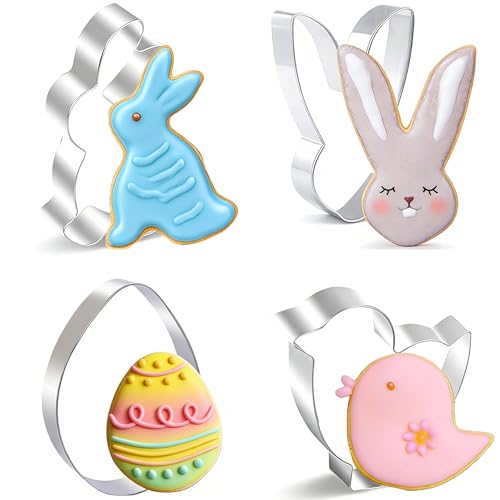 BELSVOR Set mit 4 Ausstechformen Ostern, Ausstecher ostern aus Edelstahl, Ausstechformen für Dekoration Keks/Kuchen/Plätzchen/Gebäck, Keksausstecher 4 Stück