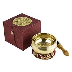 Klankschalen smaakvolle geschenkdoos, Dhyani Boeddha, incl. een ring met drakenpatroon en een hout/leren klopel -5109-