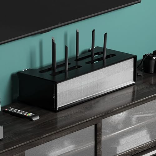 ルーター 壁掛け ルーター 収納 Wi-Fiボックス 木製 スライド式アクリルドア 中空パネル付き リビング/寝室/廊下用(Black,55.3x23x13.4cm/22x9x5in)