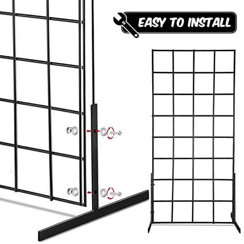 10 Pack Metal Grid Wall Hooks Grid Panel Hooks Set Including 1 Pcs 24" H X 12" W Counter Top Gridwall Display Unit With T Base Floorstanding And 9 Pcs 4'' D Grid Panel Hooks For Retail Display, Blcak #TOP3