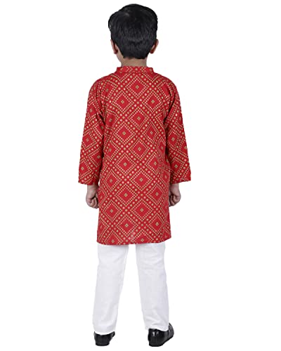 Image of AHHAAAA Kids Ethnic Cotton Bandhani Printed Kurta Pajama Set For Boys