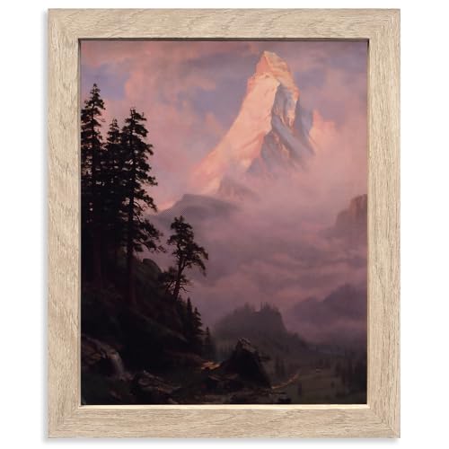 HoozGee Nature Mountain Decor Sunrise on the Matterhorn by Albert Bierstadt Famous Painter Art Picture Classic Vintage Oil Painting Canvas Prints Gallery Wall Decor (8"x10" FRAME)