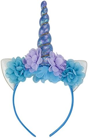 Unicorn Headband Shiny Unicorn Horn Ears Flower Headdress for Kids Adults Birthday Party Cosplay Costume