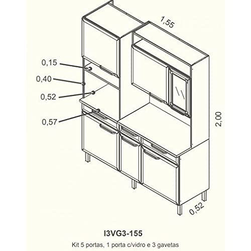 Cozinha Compacta Itatiaia I31vg3-155 Regina 6 Portas Branca/Preta