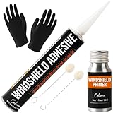 Calvana Urethane Windshield Adhesive 310ml, Automotive Polyurethane Sealant, Car Glass Chip & Crack Repair Kit with 1 windshiel Primer, 1 Pair Gloves, 2 Applicator Sticks, Quick Curing, Black