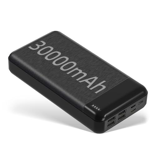 Batería externa de 30000 mAh de alta capacidad con cuatro puertos USB, cargador rápido portátil para iPad Pro iPhone 11 Max XR SE Galaxy S20 S10 Note 10 Pixel 3 Nintendo Switch Tablet (negro)