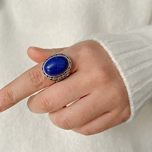Bague Pierre Naturelle Oeil De Tigre Ovale Lapis Lazuli Bague Ouverte Nouée Bijoux Femme Et Homme Réglable,5 Lapis-lazuli