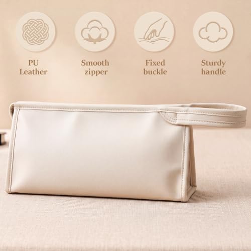 Paterr 2 Pcs PU Leather Hair Tools Travel Bag and Small Makeup Pouch Set Portable Organizer for Curling Iron, Flat Iron, Hair Dryer & Cosmetics Portable Organizer with Handle(Beige) - Image 5